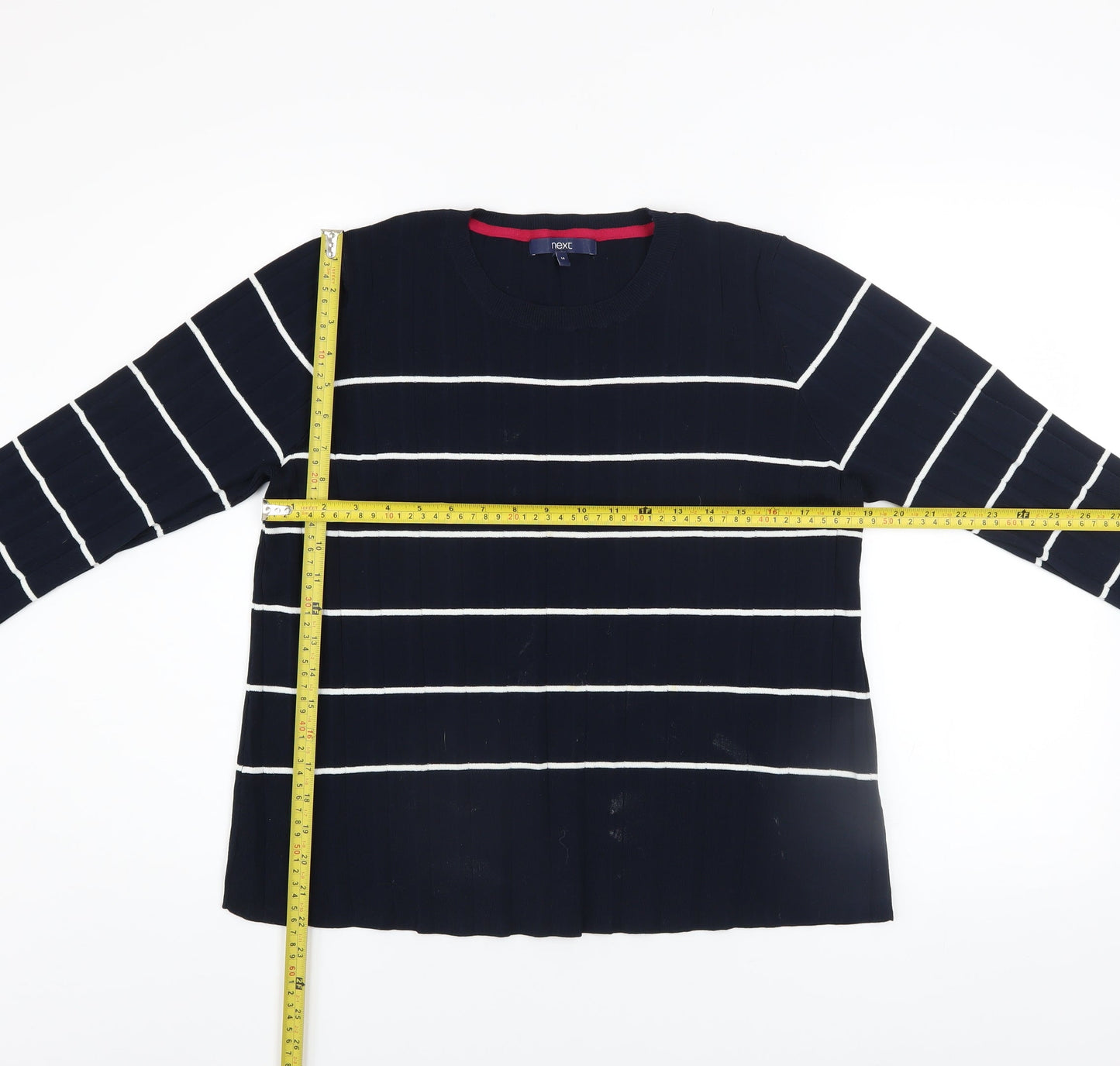 Next Womens Blue Striped Flared Sleeve Crew Neck Jumper Size 14