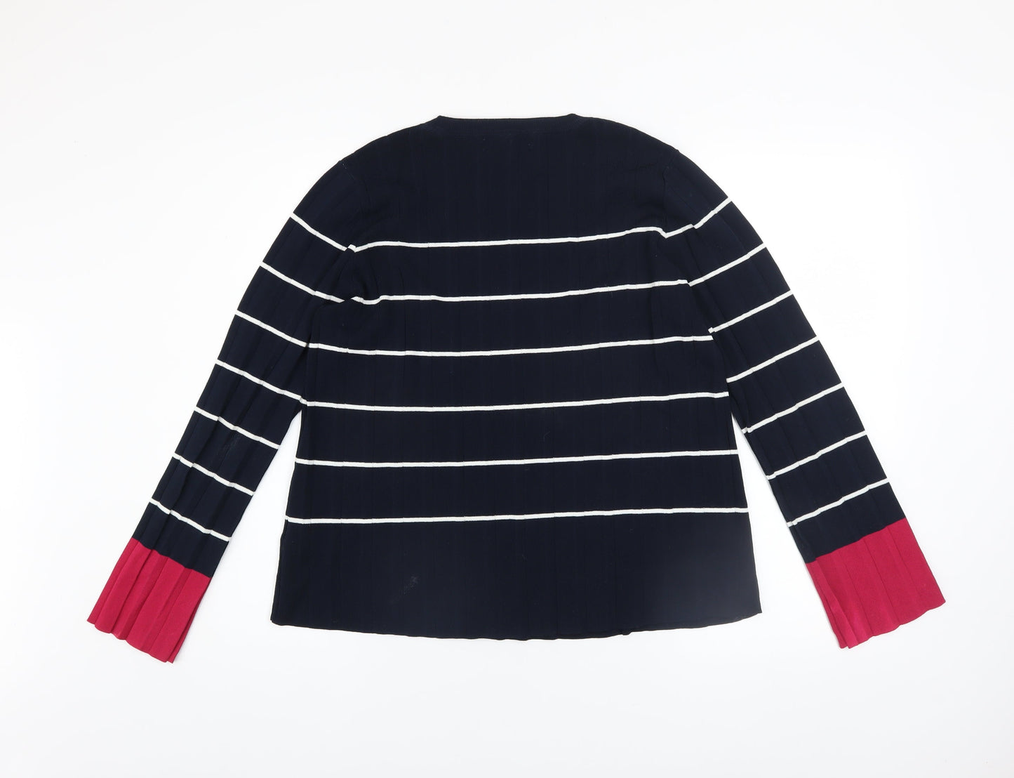 Next Womens Blue Striped Flared Sleeve Crew Neck Jumper Size 14