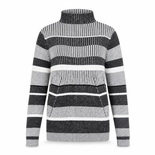 Vero Moda Women's Grey Striped Roll Neck Ribbed Jumper Size M