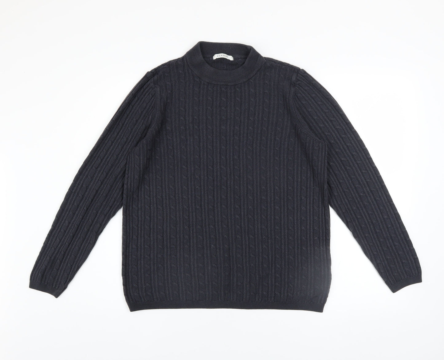 Marks and Spencer Womens Blue Size 18 Cable Knit Mock Neck Jumper