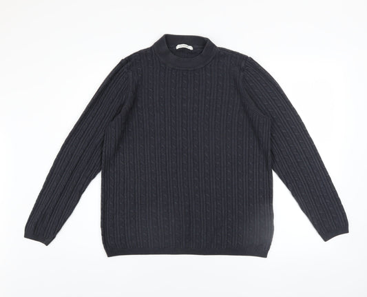 Marks and Spencer Womens Blue Size 18 Cable Knit Mock Neck Jumper