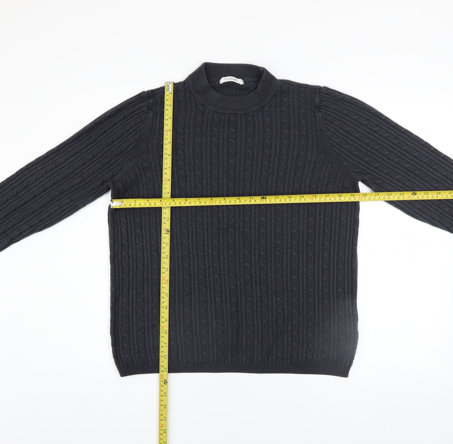 Marks and Spencer Womens Blue Size 18 Cable Knit Mock Neck Jumper