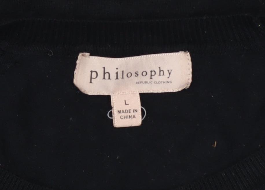 Philosophy Women’s Black Rayon Knit Crew Neck Pullover Jumper L
