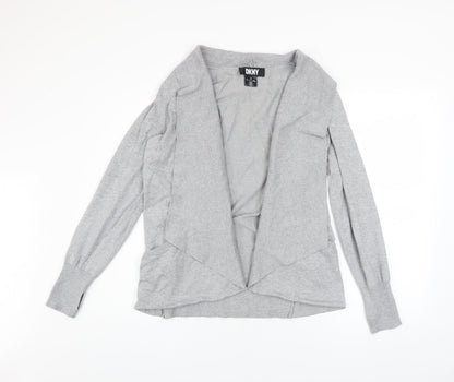 DKNY Womens Grey Collared Open Front Cardigan M