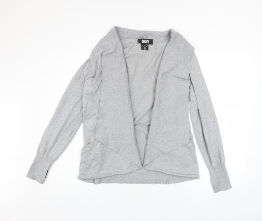 DKNY Womens Grey Collared Open Front Cardigan M