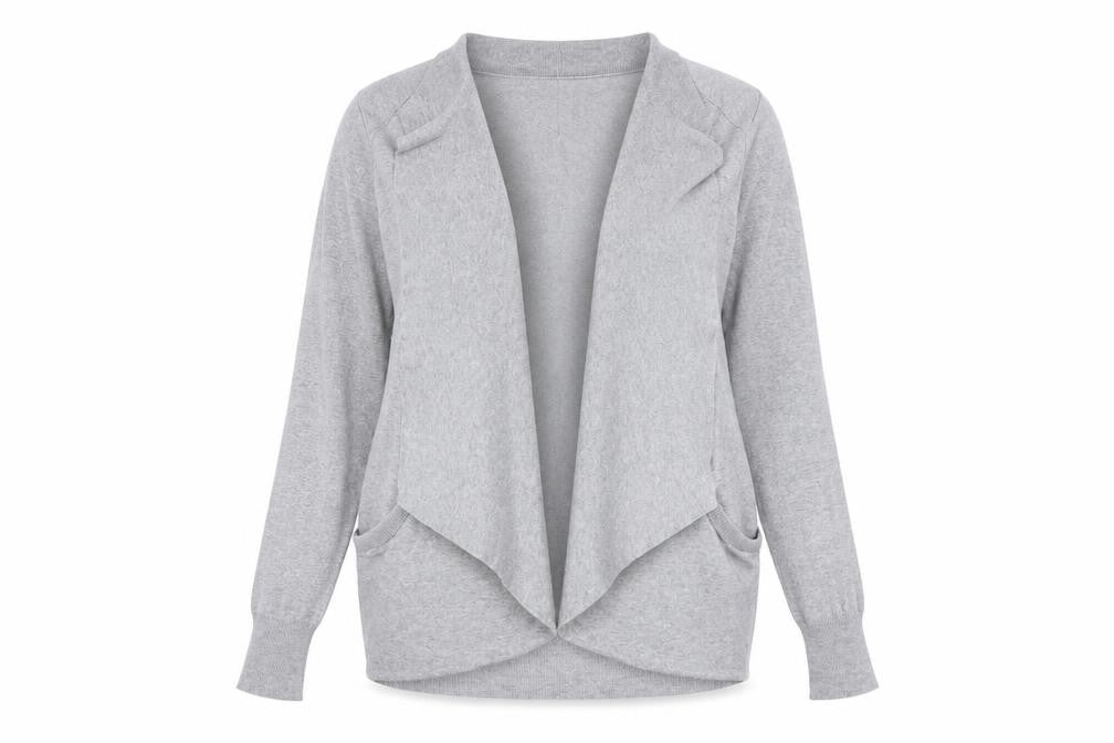 DKNY Womens Grey Collared Open Front Cardigan M