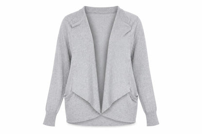 DKNY Womens Grey Collared Open Front Cardigan M
