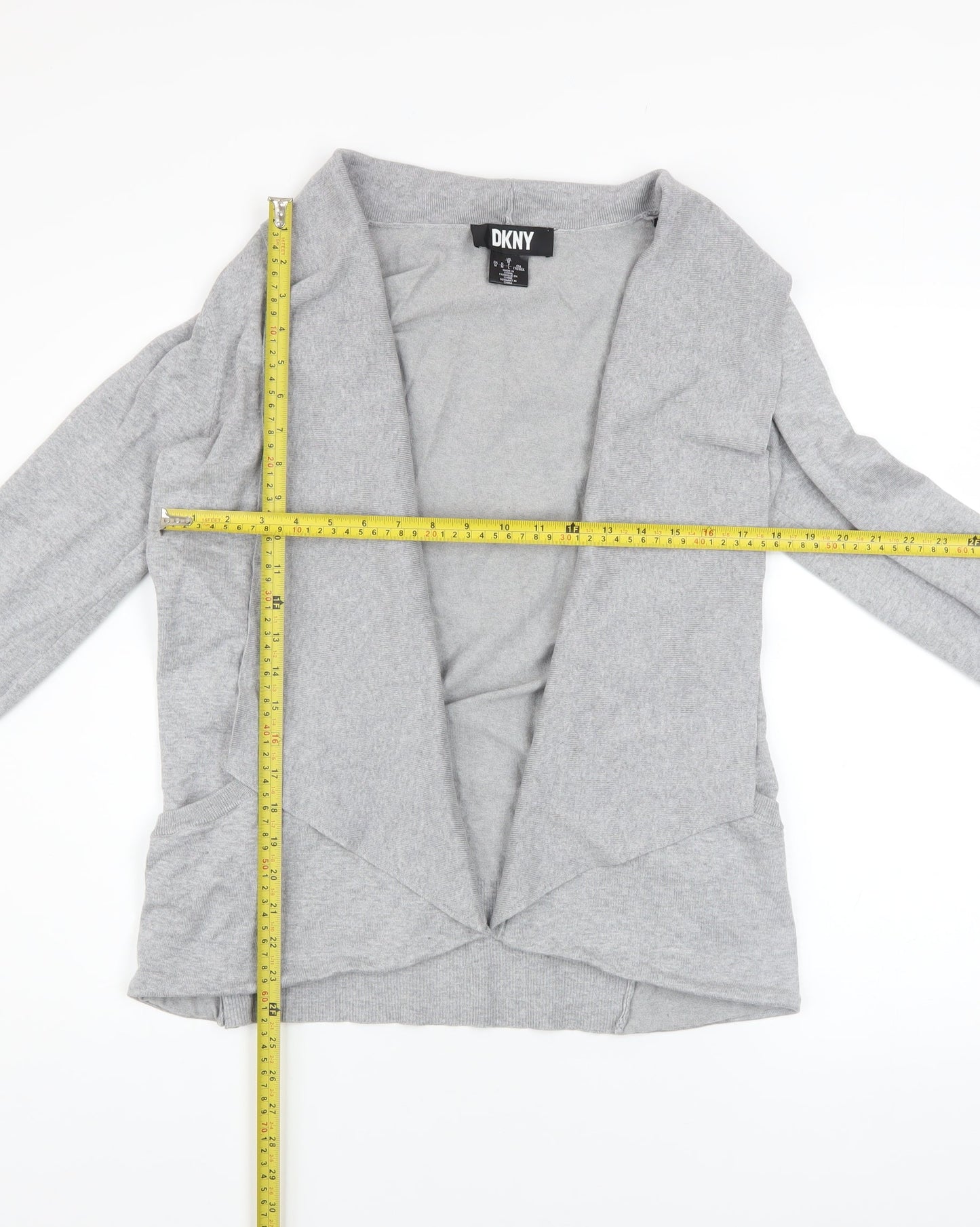 DKNY Womens Grey Collared Open Front Cardigan M