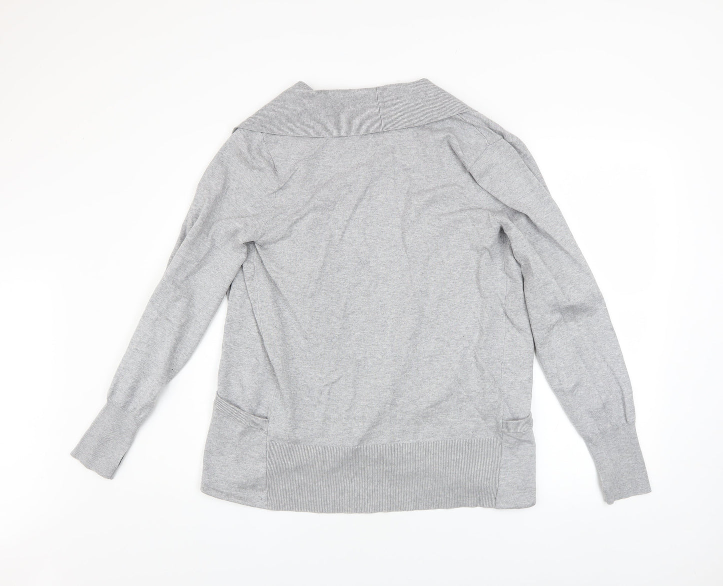 DKNY Womens Grey Collared Open Front Cardigan M