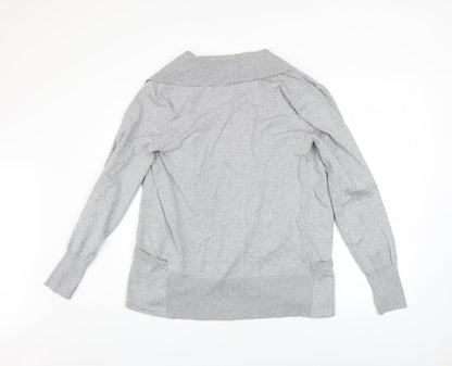 DKNY Womens Grey Collared Open Front Cardigan M