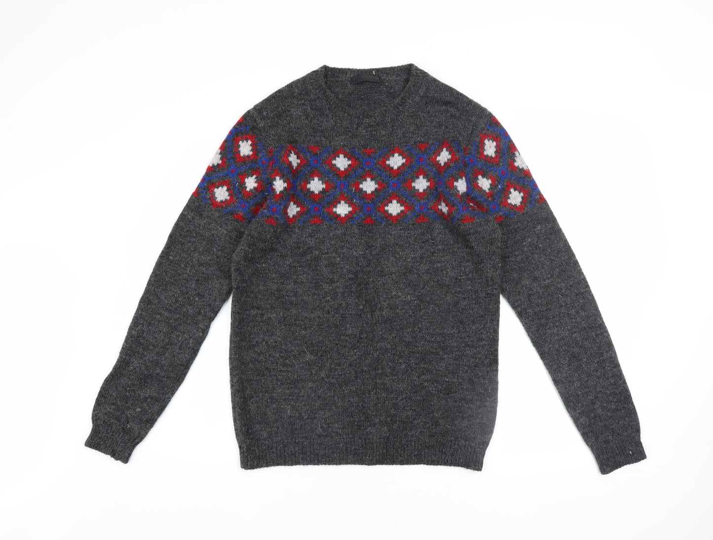 ASOS Men Grey Geometric Knit Crew Neck Jumper XS