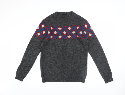 ASOS Men Grey Geometric Knit Crew Neck Jumper XS