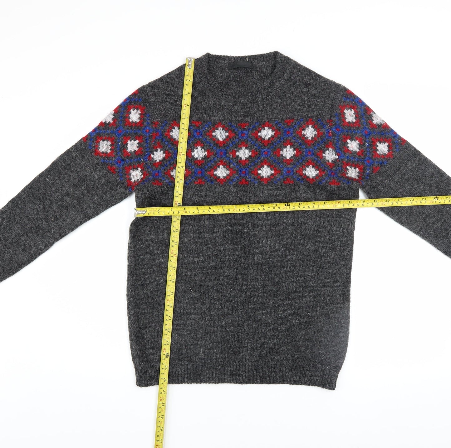 ASOS Men Grey Geometric Knit Crew Neck Jumper XS