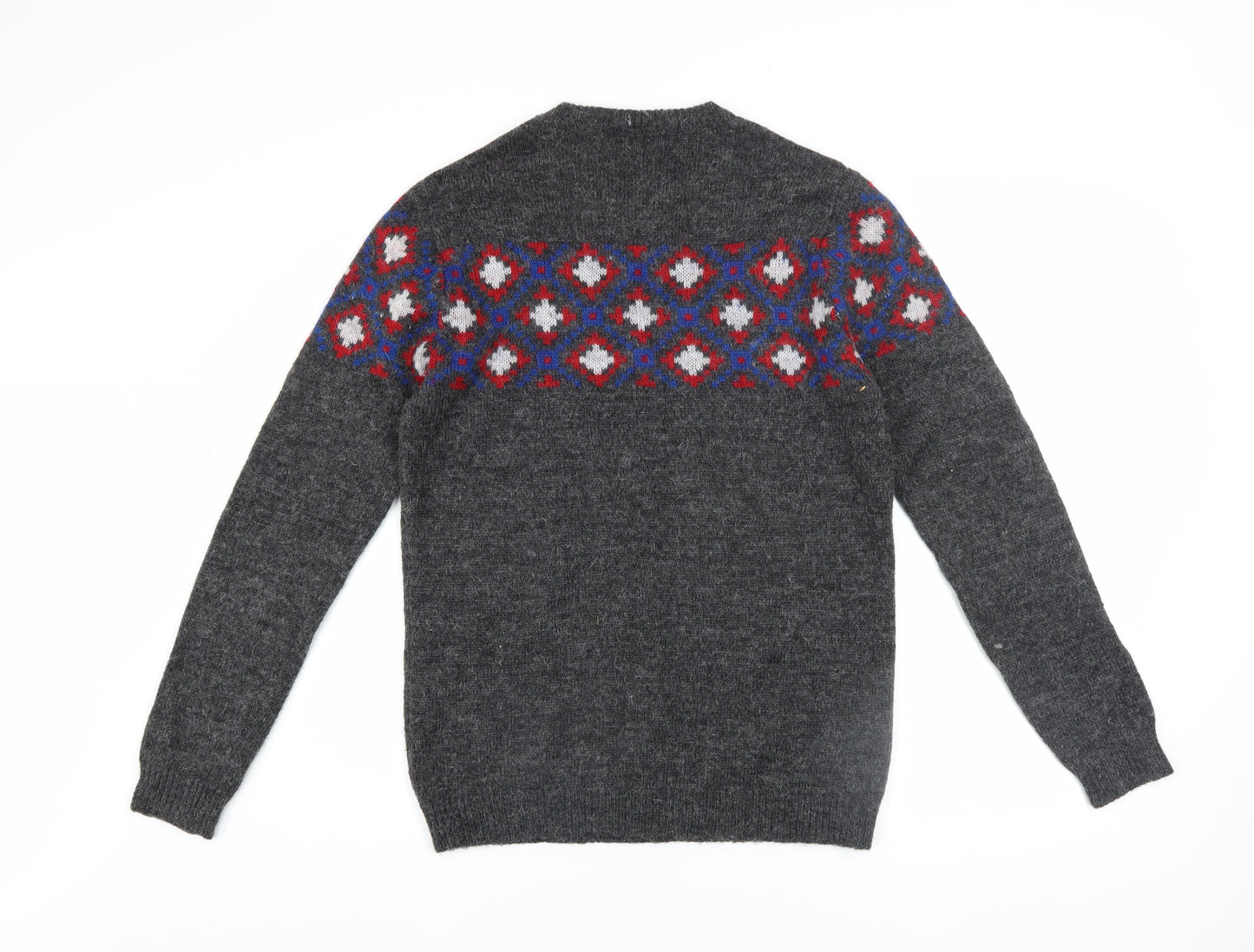 ASOS Men Grey Geometric Knit Crew Neck Jumper XS