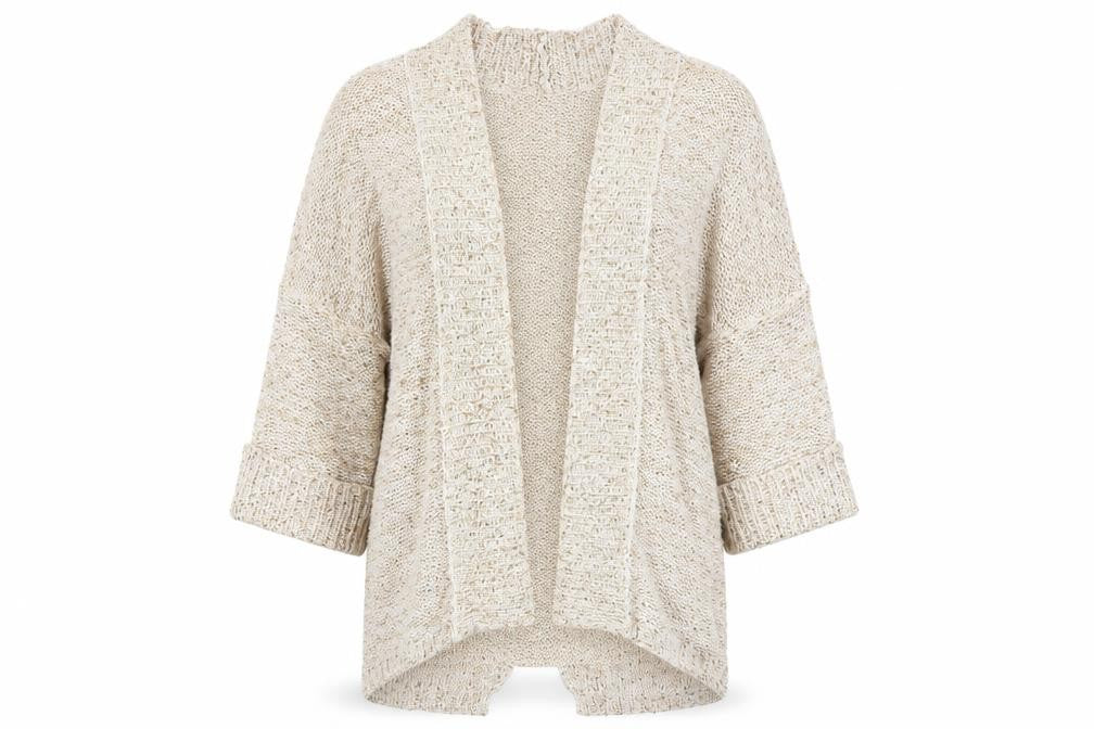 Ribbon Women Beige Sequin Knit Open Cardigan Size 10