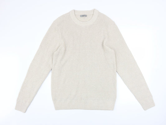 Tu Men Beige Chunky Knit Crew Neck Pullover Jumper Medium
