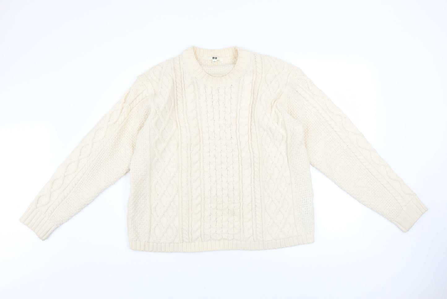 Uniqlo Women Ivory Cable Knit Crew Neck Jumper Size L