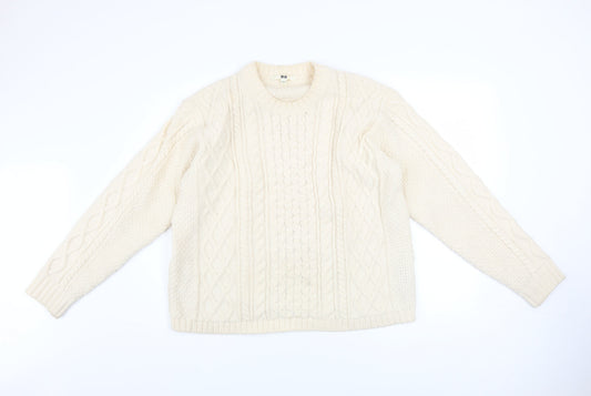 Uniqlo Women Ivory Cable Knit Crew Neck Jumper Size L
