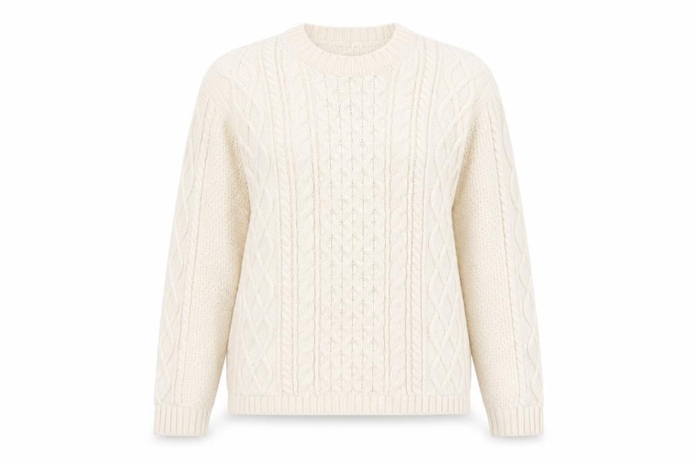 Uniqlo Women Ivory Cable Knit Crew Neck Jumper Size L