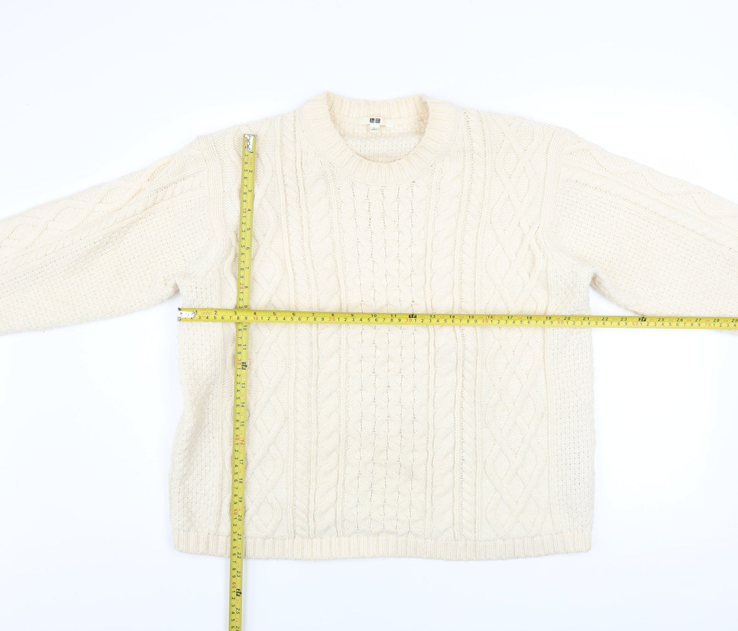 Uniqlo Women Ivory Cable Knit Crew Neck Jumper Size L