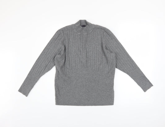 Marks and Spencer Women Grey Mock Neck Ribbed Knit Pullover Jumper Size 18