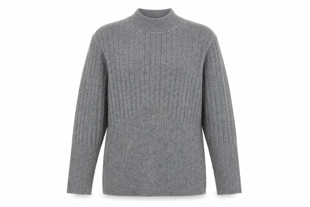 Marks & Spencer Women Grey Mock Neck Ribbed Knit Pullover Jumper Size 18