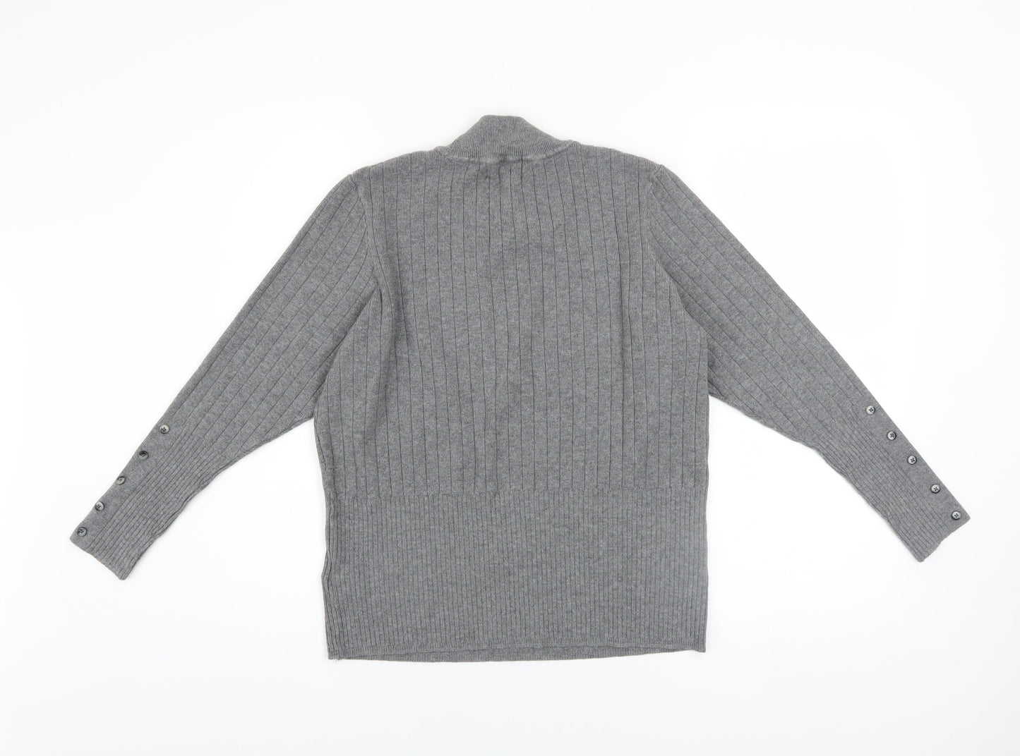 Marks and Spencer Women Grey Mock Neck Ribbed Knit Pullover Jumper Size 18
