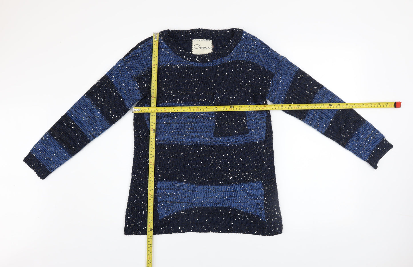 Carmin Women's Blue Sequin Knit Pullover Jumper Size S