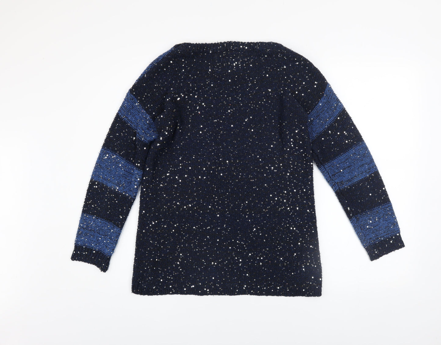 Carmin Women's Blue Sequin Knit Pullover Jumper Size S