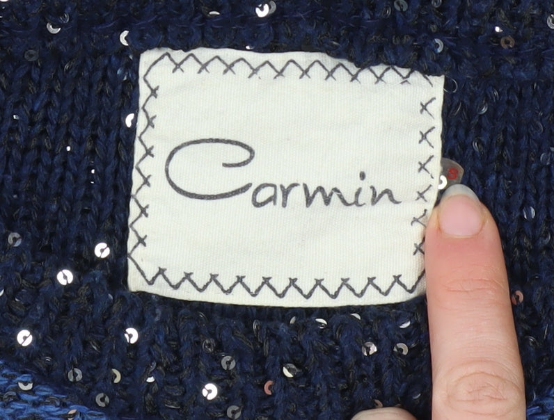 Carmin Women's Blue Sequin Knit Pullover Jumper Size S