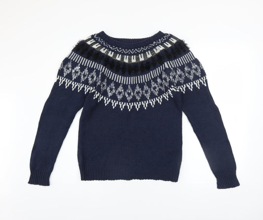 Vero Moda Women Blue Fair Isle Chunky Knit Jumper Size S