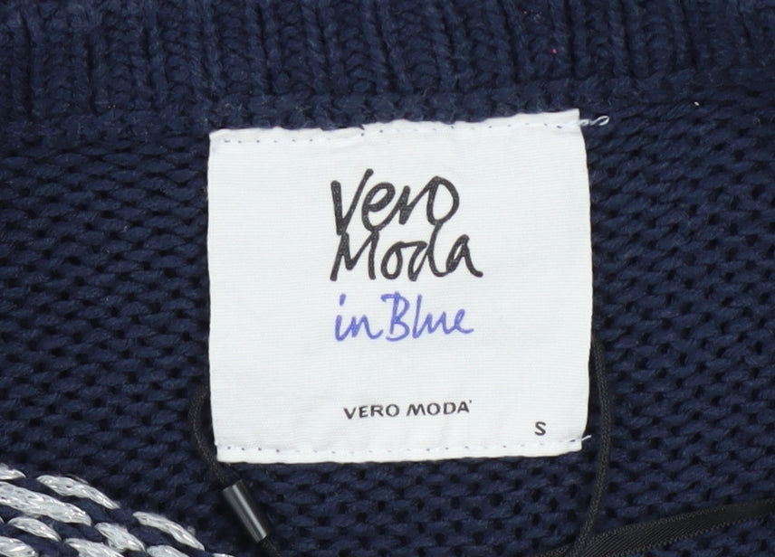 Vero Moda Women Blue Fair Isle Chunky Knit Jumper Size S