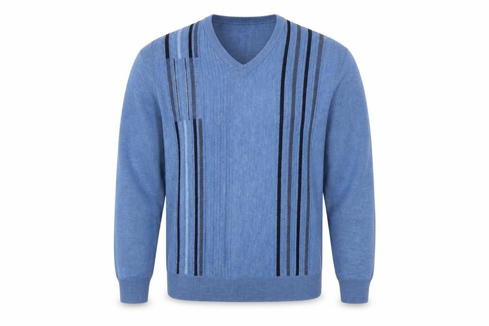 Wolsey Men's Blue Striped Wool Blend V-Neck Pullover Jumper Size M