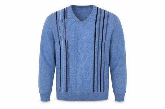 Wolsey Men's Blue Striped Wool Blend V-Neck Pullover Jumper Size M