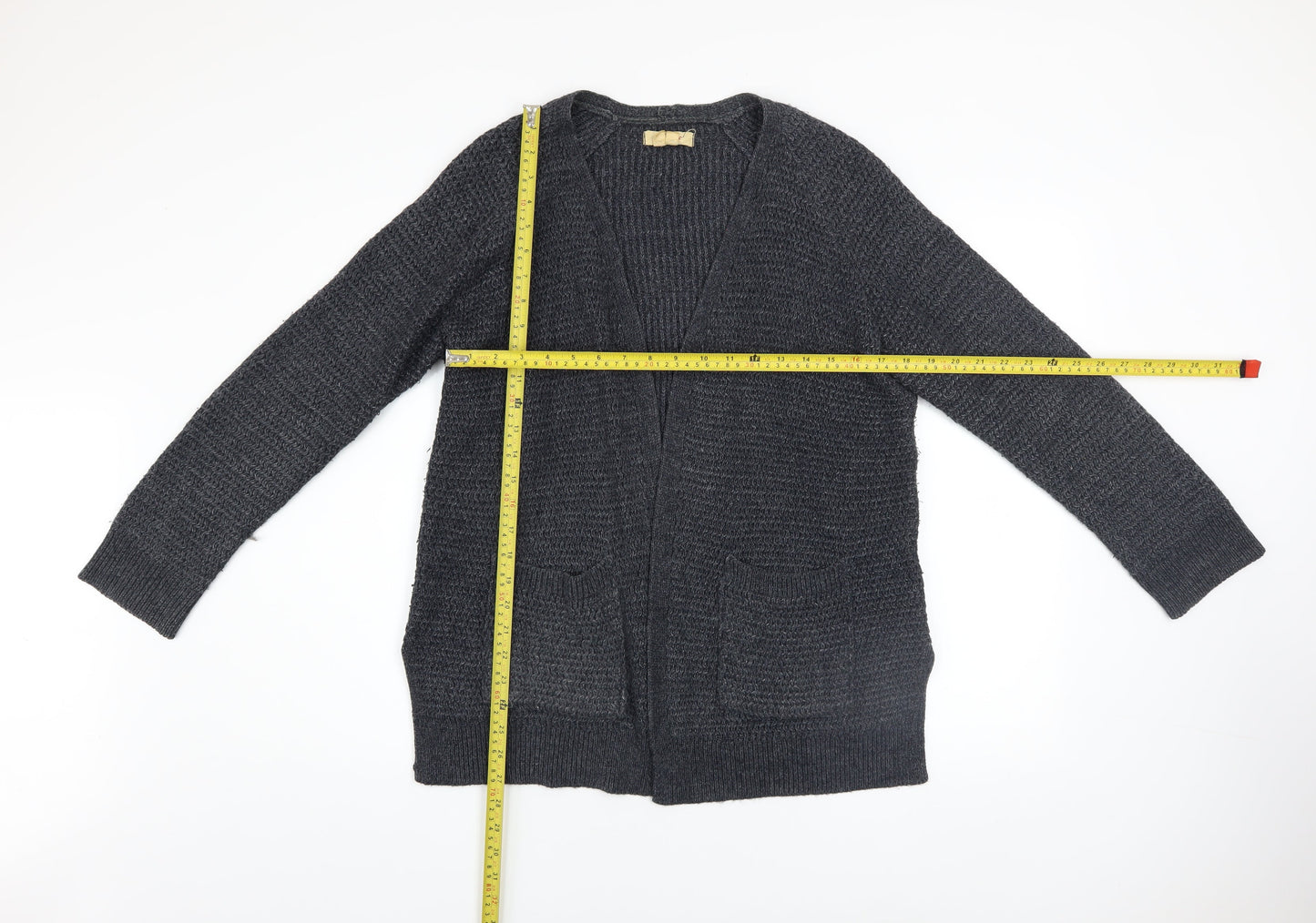Fat Face Women’s Grey Chunky-Knit Open Cardigan UK 12