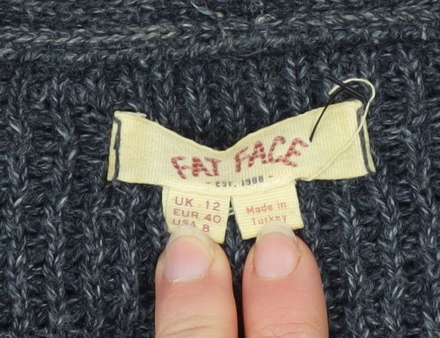 Fat Face Women’s Grey Chunky-Knit Open Cardigan UK 12