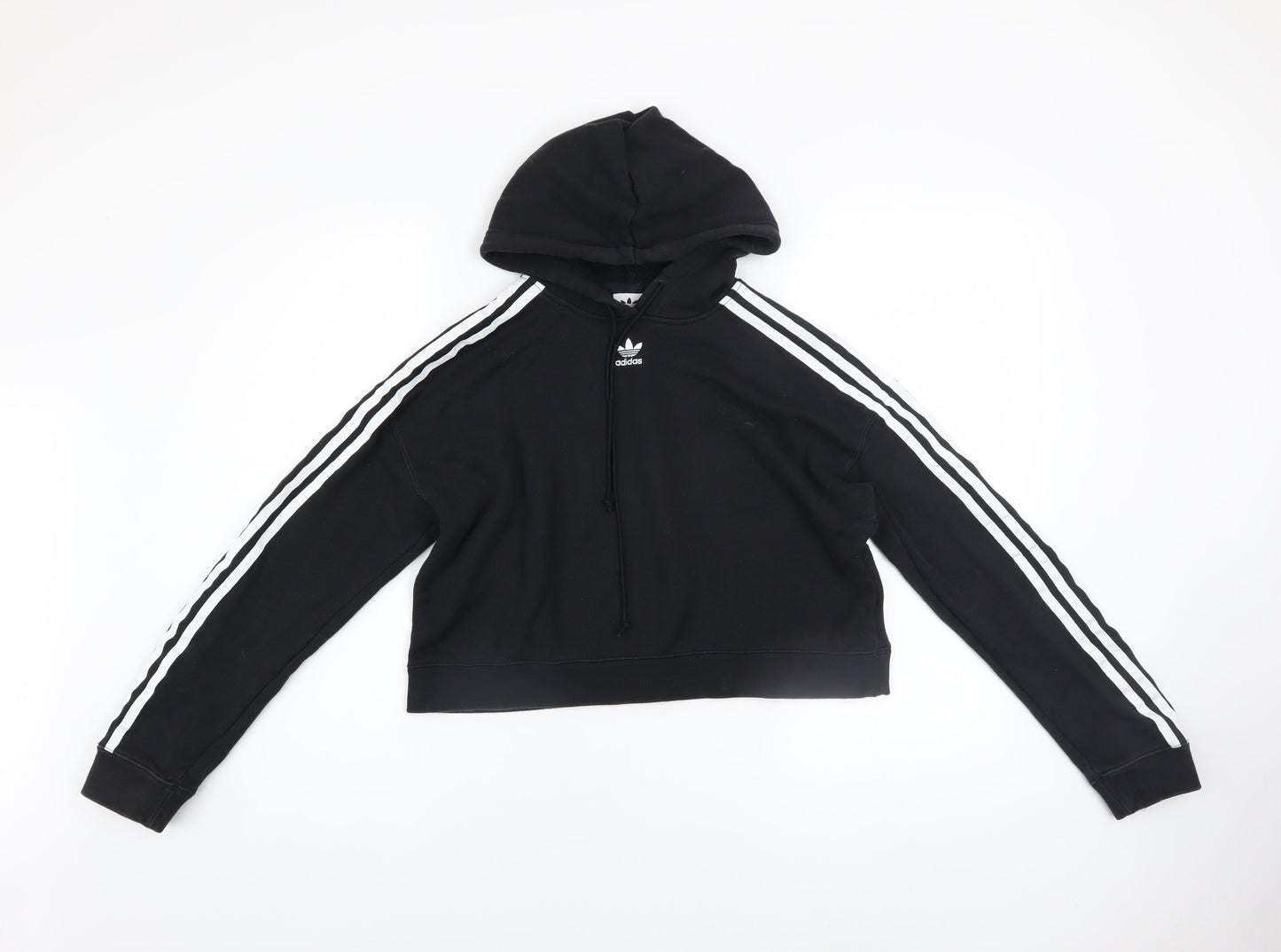 Adidas Women Black Cropped Hoodie XS Cotton Hooded Pullover