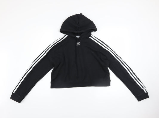 Adidas Women Black Cropped Hoodie XS Cotton Hooded Pullover