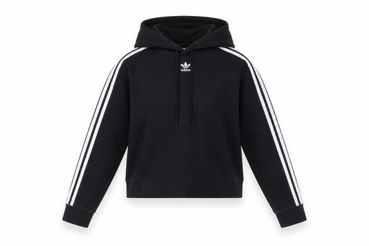 Adidas Women Black Cropped Hoodie XS Cotton Hooded Pullover