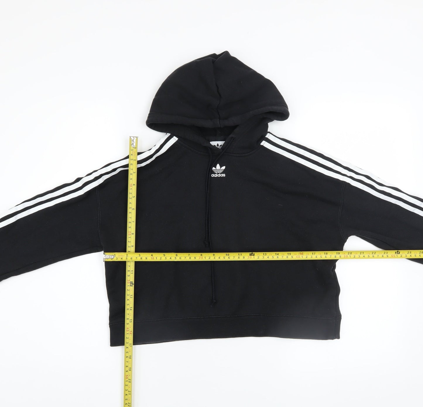 Adidas Women Black Cropped Hoodie XS Cotton Hooded Pullover