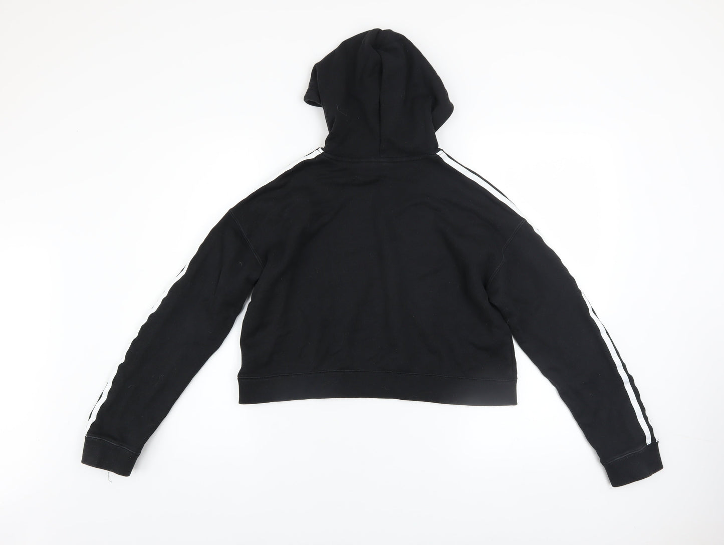 Adidas Women Black Cropped Hoodie XS Cotton Hooded Pullover
