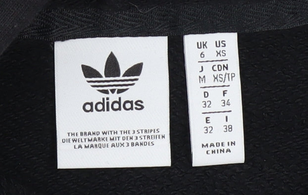 Adidas Women Black Cropped Hoodie XS Cotton Hooded Pullover