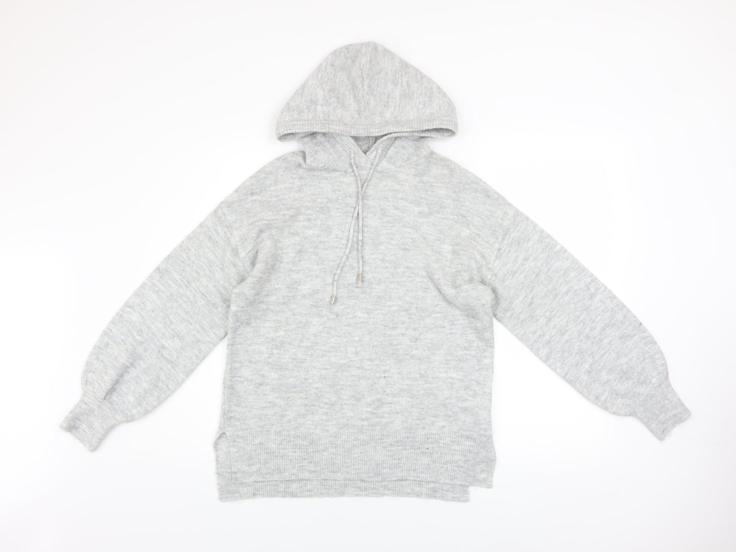 Peacocks Women Grey Knit Pullover Hoodie Size S Acrylic Blend