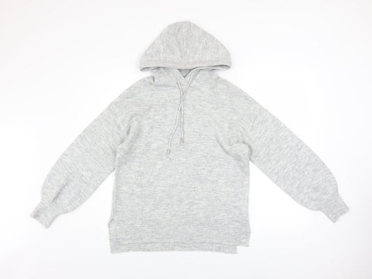 Peacocks Women Grey Knit Pullover Hoodie Size S Acrylic Blend
