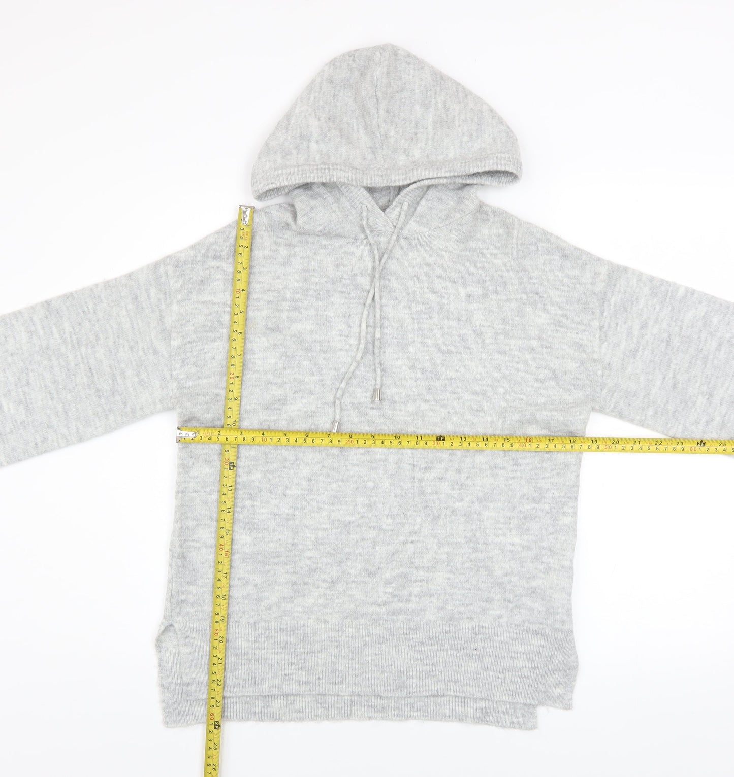 Peacocks Women Grey Knit Pullover Hoodie Size S Acrylic Blend