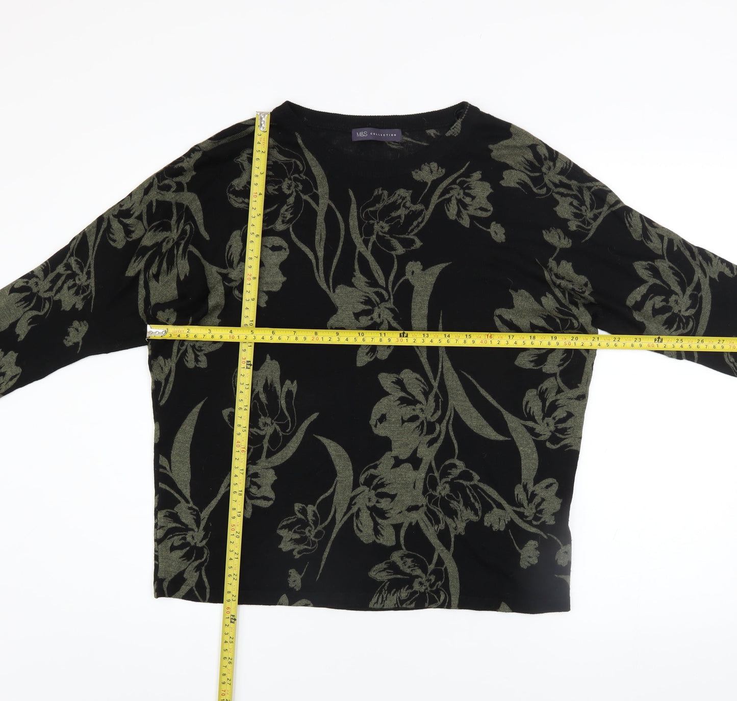 Marks and Spencer Women’s Black Floral Knit Pullover Jumper Size M