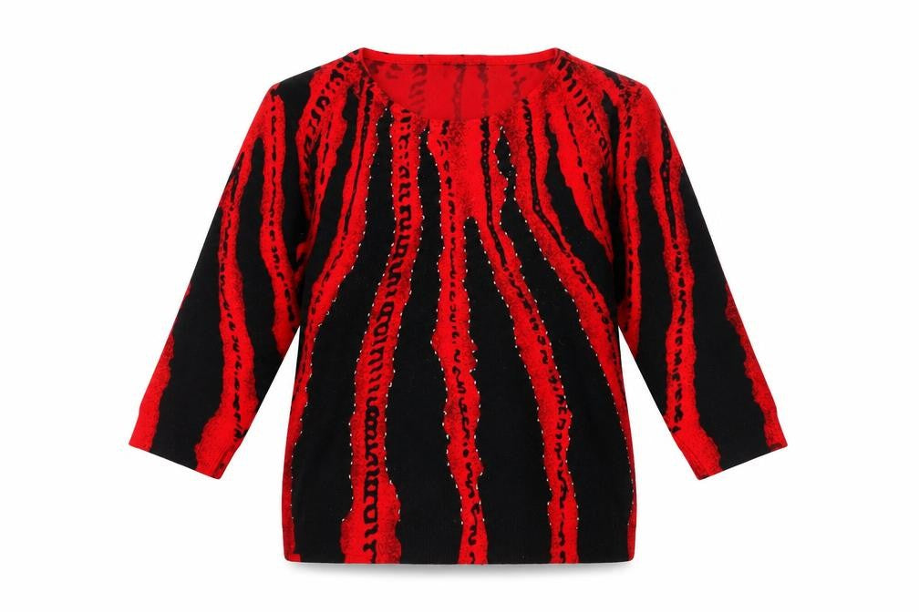 Just Elegance Women’s Red Black Sequin 3/4 Sleeve Pullover Jumper Size L