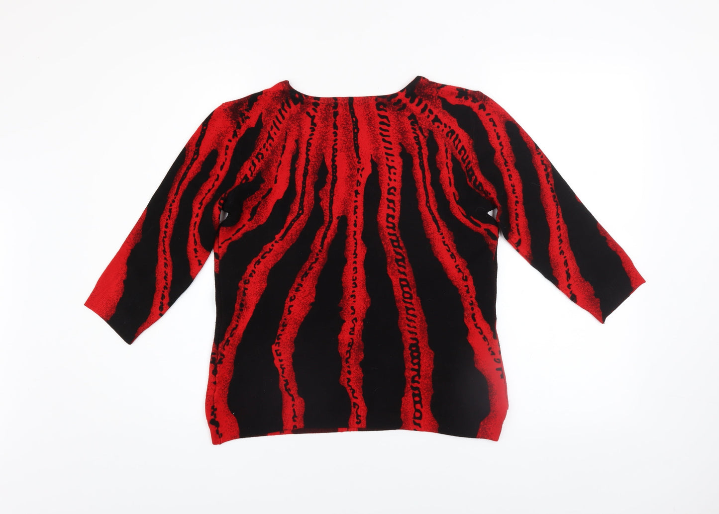 Just Elegance Women’s Red Black Sequin 3/4 Sleeve Pullover Jumper Size L