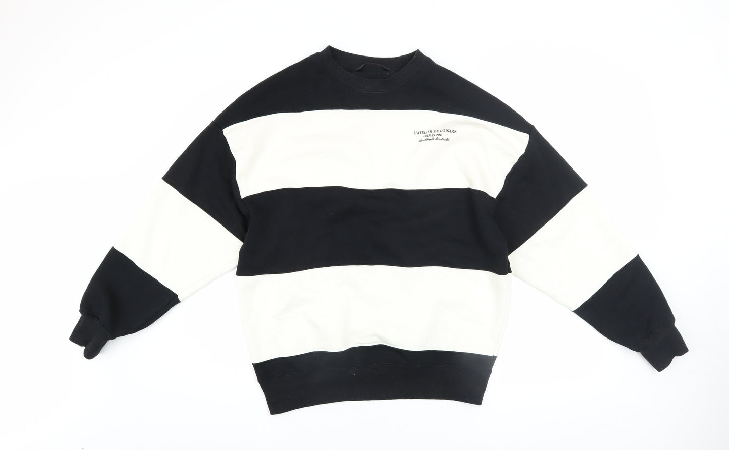 Dunnes Men's Black & White Striped Sweatshirt XS Crew Neck Pullover