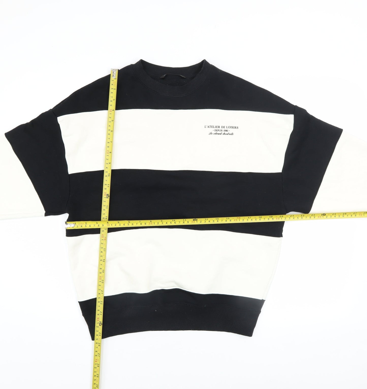 Dunnes Men's Black & White Striped Sweatshirt XS Crew Neck Pullover